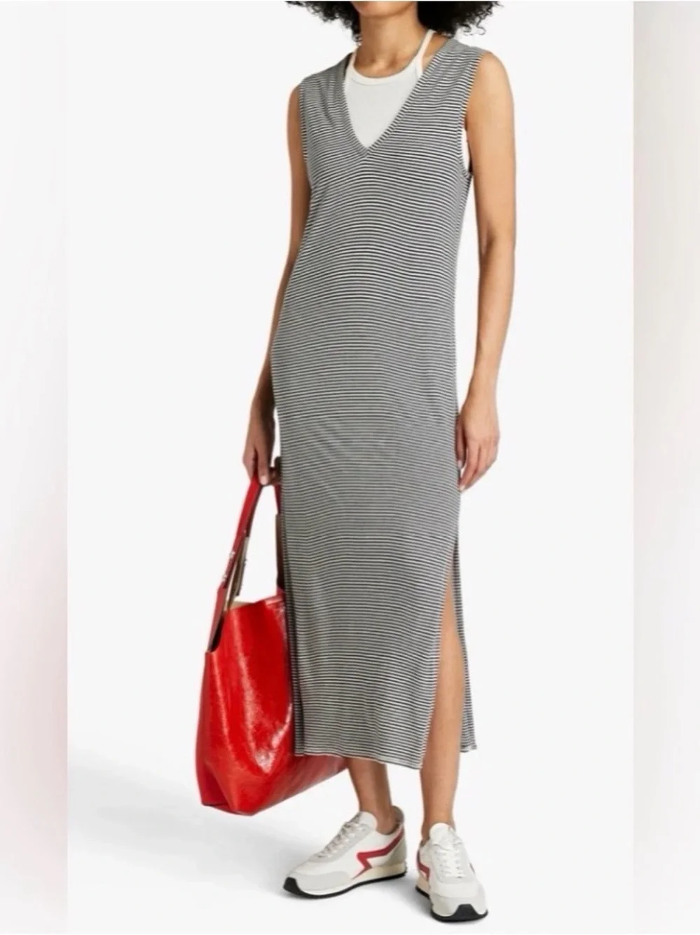 Rag & Bone Michal Striped Slub Jersey Midi Dress Sz S Casual Linen Blend NWT - Picture 2 of 16